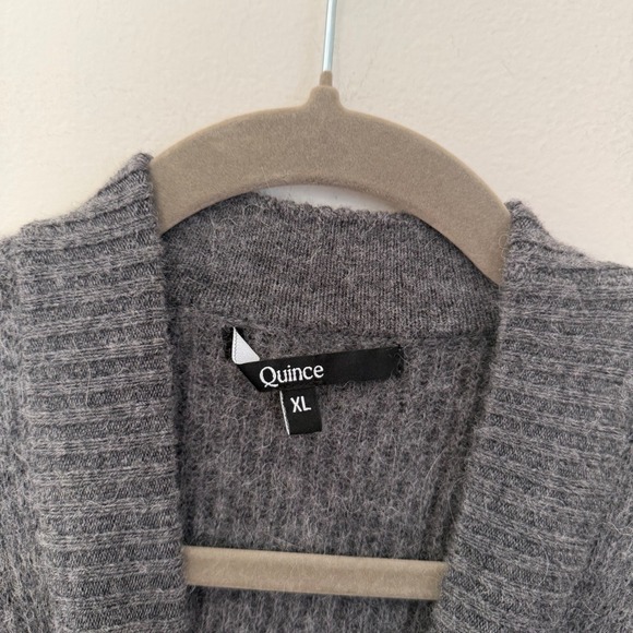 Quince women's Merino Wool Baby Alpaca Ribbed Mock Neck Sweater Charcoal Grey XL - Picture 2 of 10